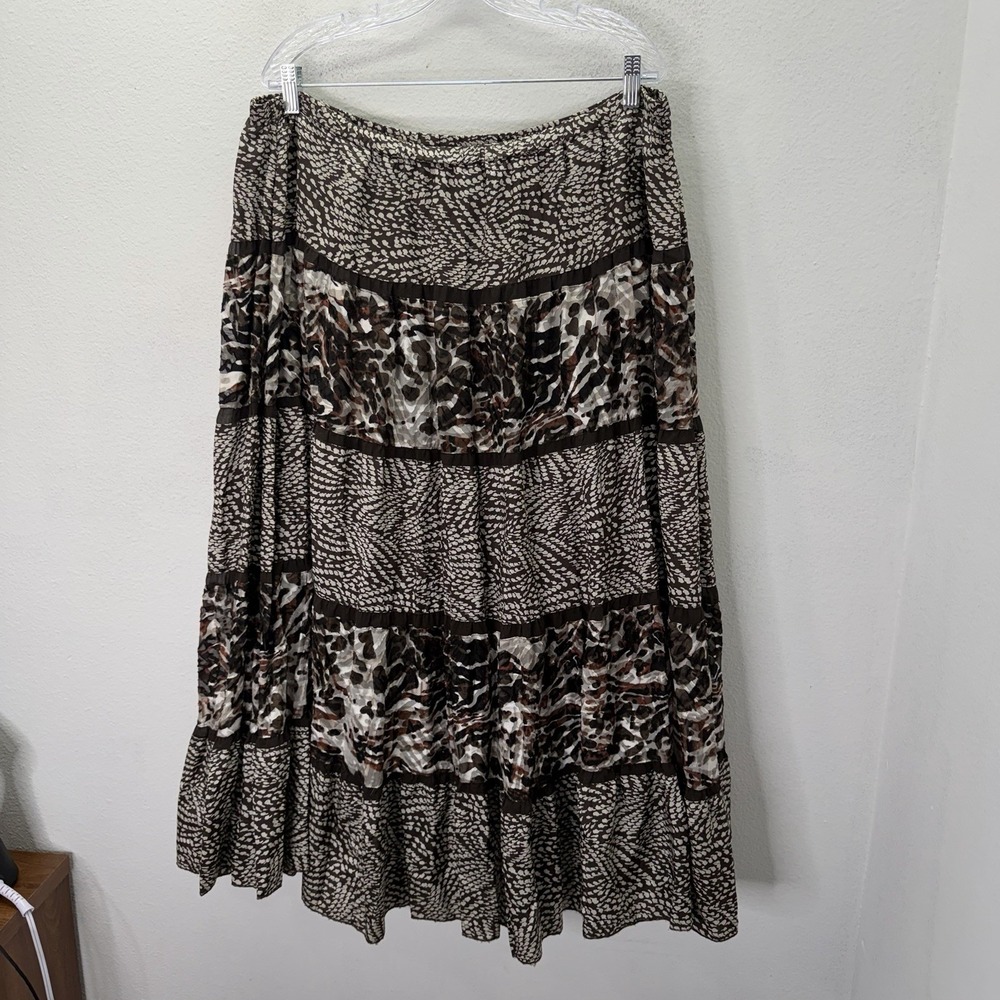 Vtg Chico's Silk Boho Tiered Maxi Skirt Festival Prairie Patchwork Peasant SZ XL